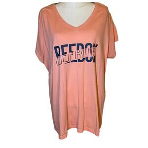 Plus size Reebok Peach V-Neck Logo Tee Short Sleeve Casual Top T-Shirt Size 2X